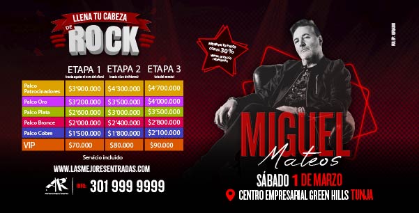 Consigue los mejores precios y ubicaciones para concierto de rock Tunja